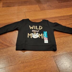 NWT baby girl black fleece 'wild about mom' princess cat sweatshirt size 18mos
